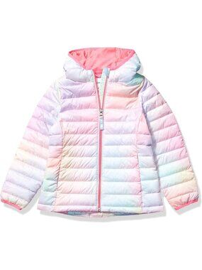 Kids Girls Pink Ombre Nylon Lightweight Packable Hooded Stylish Puffer Jacket
